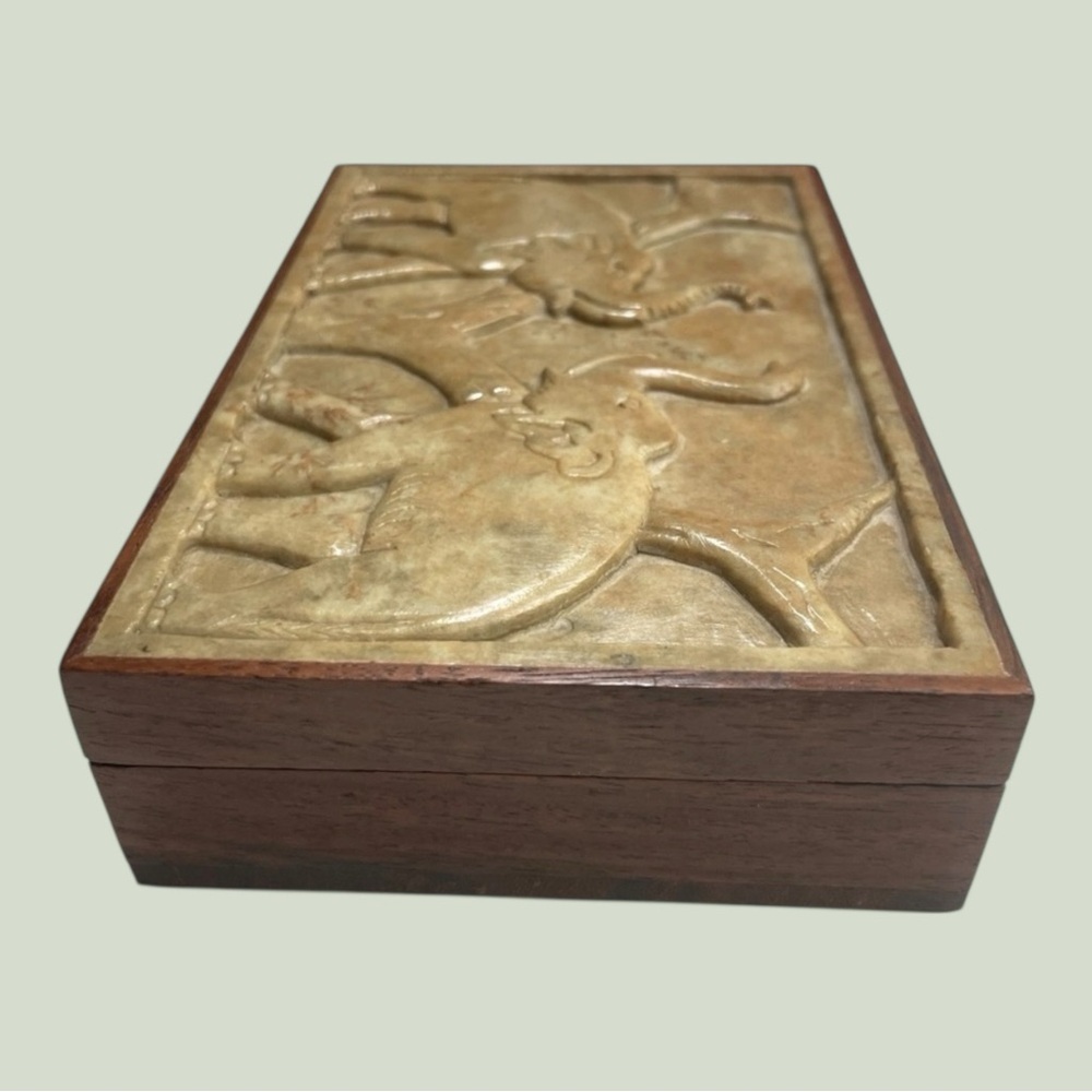 Vintage Elephant Jewelry Box Hand Carved Stone & Wood Trinket Box, boho decor - Picture 4 of 13